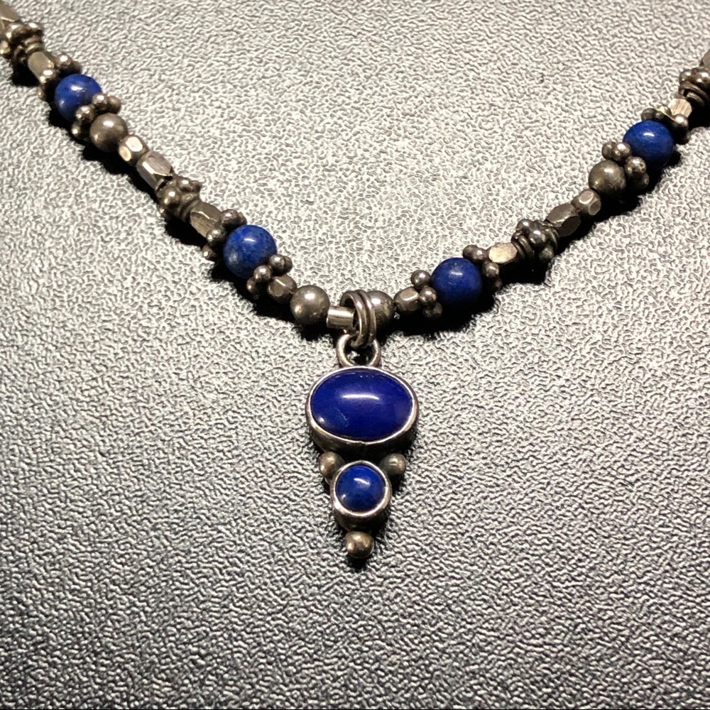 Lapis and Silver Beaded Necklace - Picture 4 of 7